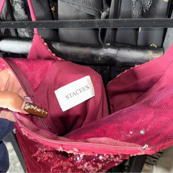 Stacees Sparkly Cabernet Sequin Corset Mini Dress - Picture 6 of 8